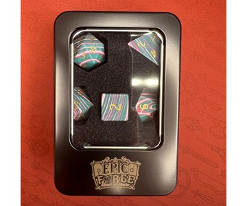 EPIC FORGE  Semi-precious stone dice - Set of 7 dice with metal box - Synthetic - Turquoise blue, green and red stripes