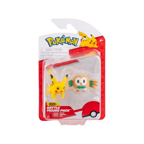 JAZWARES Battle Figure Pack: Pokemon - Rowlet & Pikachu