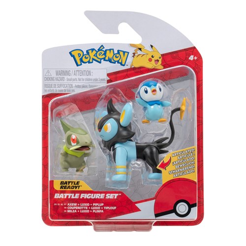JAZWARES Battle Figure Pack: Pokemon - Axew, Piplup & Luxio