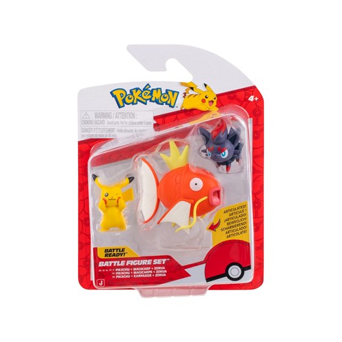 JAZWARES Battle Figure Pack: Pokemon - Pikachu, Zorua, Magikarp
