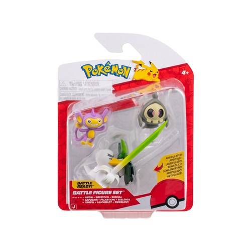 JAZWARES Battle Figure Pack: Pokemon -  Duskull with Stand, Aipom, & Sirfetch'd