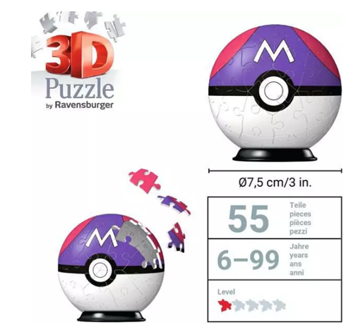 RAVENSBURGER Pokémon Masterball  viola 3D Puzzleball 54 pezzi